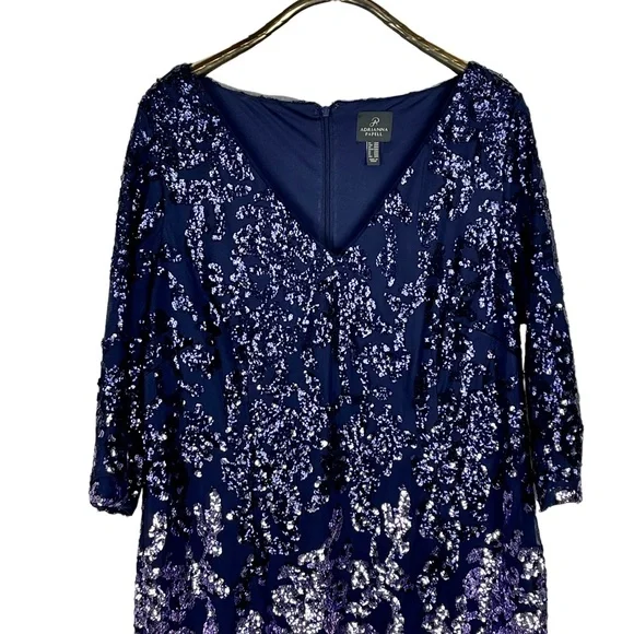 ADRIANNA PAPELL AP1E209365 OMBRE FLORAL SEQUIN EMBELLISHED SHEATH COCKTAIL DRESS - Picture 4 of 15